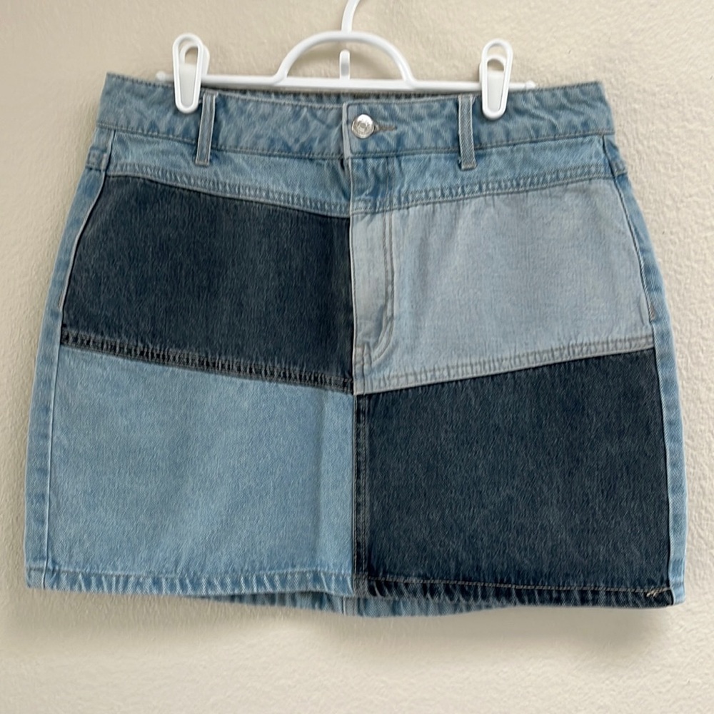 Wild Fable Color Block Blue Denim Jean Mini Skirt, Small, 100% Cotton Western